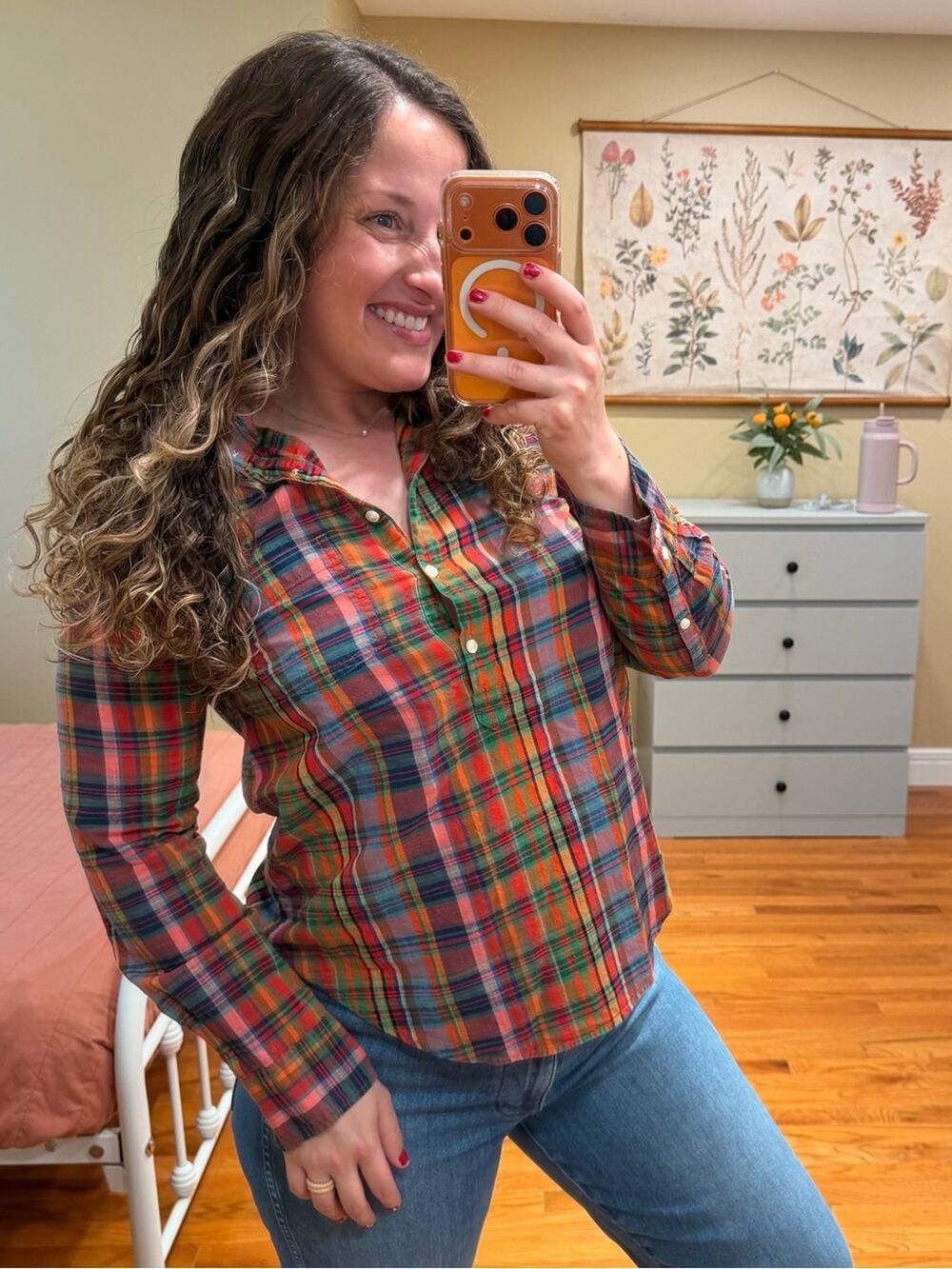 J. Crew Red and Green Plaid Button-Down Shirt Small